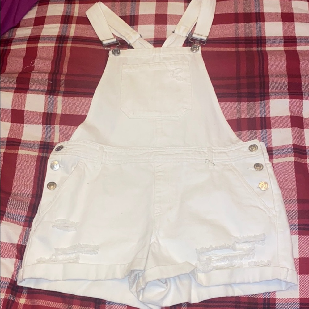 White denim overalls
